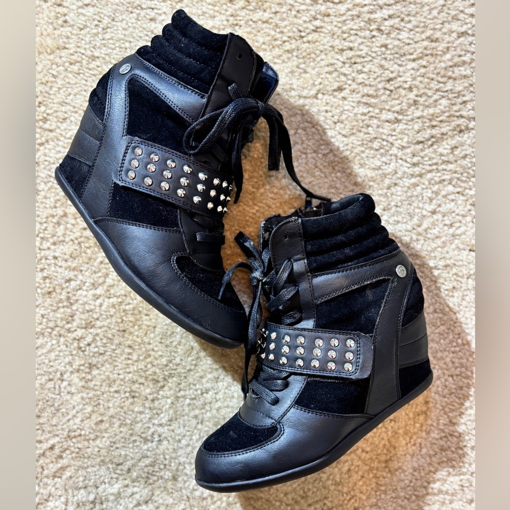 Bakers Black Studded Wedge Sneakers | Size 6